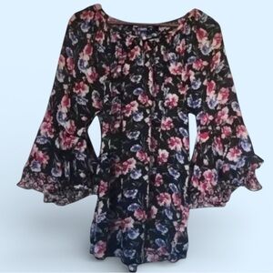 🌹CHAPS RUFFLED BELL SLEEVED FLORAL BLOUSE